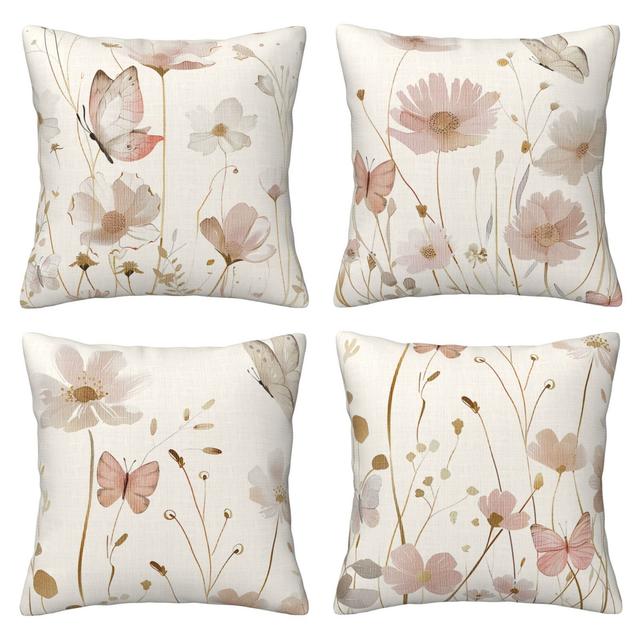 TEMU 4pcs Contemporary Blend Throw Pillow Covers, Elegant Floral And Pattern, Machine Washable Zippered Cushion Cases, Single-sided Decorative Pillowslips With For Home, Sofa, Chair, Office