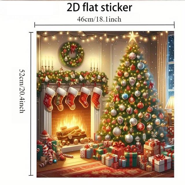 TEMU Glossy 2d Flat Christmas Tree Wall Sticker - Vinyl Decal With Realistic Ornaments (red/green/golden) For Dishwasher, Refrigerator, Doors, Cabinets - - Decorations For , 2d Flat