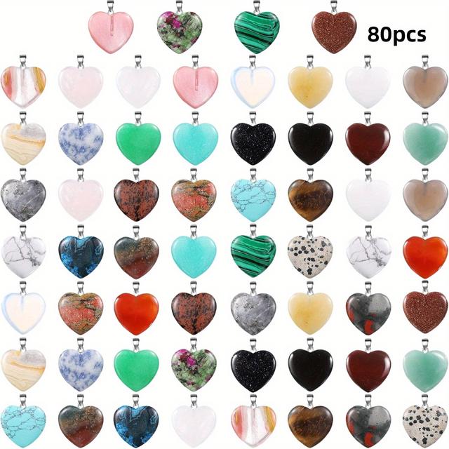 TEMU 80 piezas de colgantes de de cristal sintético de , colgantes de joyería de cristal, joyería para de San Valentín, collar, llavero, aretes, suministros para manualidades, piedras multicolores