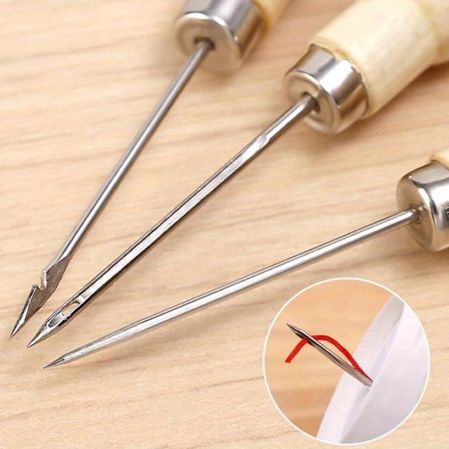 TEMU 3pcs Wooden Leather Sewing Awl Tool Set, Designed For Hand-sewing Leather Shoe Repairs, Sewing Needles, And Hole-punching Additions