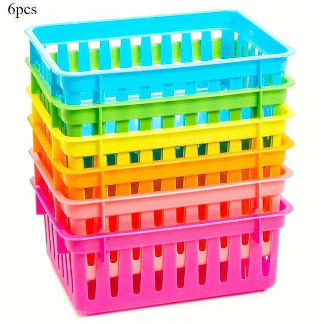 TEMU 6pcs Stackable Plastic Storage Baskets - Colorful Office & Home Organizer For Stationery And Essentials