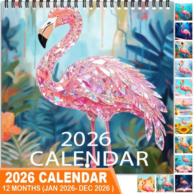 TEMU Flamingo 12 Monthly Wall Calendar Planner 1pc 2026 Planner Wall Calendar - Ideal For Christmas And New Year Gifts For Home Or Office, Featuring Aesthetics