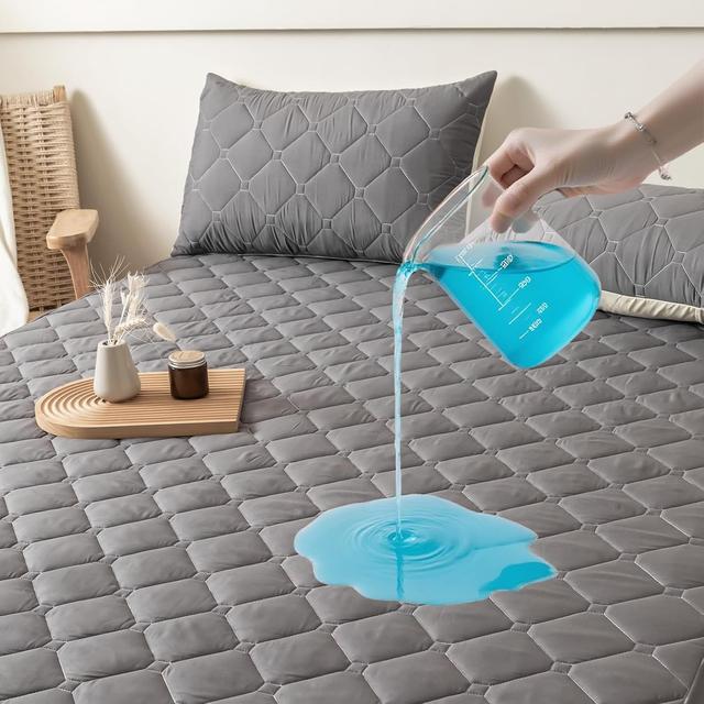 TEMU 3pcs Waterproof Mattress Protector Set, 18" Deep Pocket Mattress Topper For Queen Bed Sheets - Lab Tested Leakproof, Breathable & Noiseless, Machine Washable Dark Grey