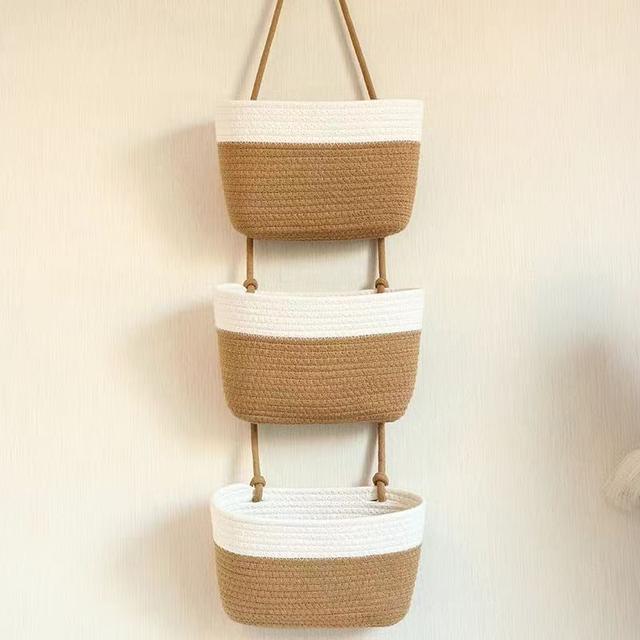 TEMU Hangende geweven opbergmand voor cosmetica, aan de muur te bevestigen mand voor diverse spullen voor thuisorganisatie, plankmanden
