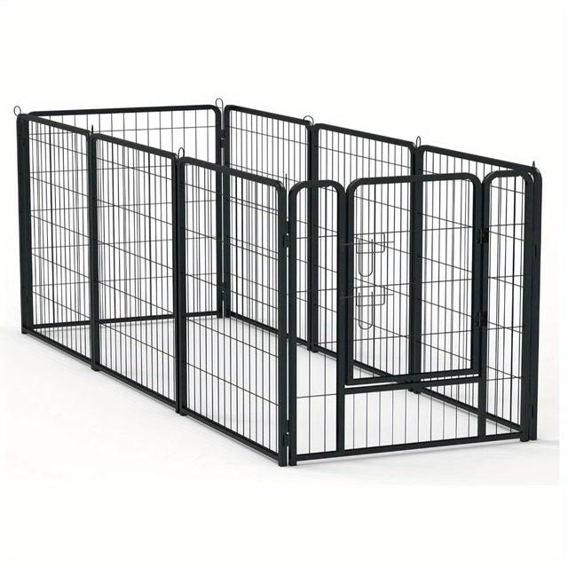 TEMU Puppy Run, Freilandgehege, zusammenklappbare Tierstall, Hundezäun mit Tor, Höhe 80 cm, für Hunde, Katzen und Kaninchen, Schwarz