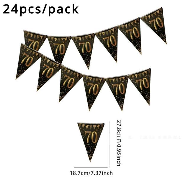 TEMU 24 Stück/Pack 70. Geburtstag Banner Dekoration, Schwarz & Wimpelkette, 70. Geburtstag Partyzubehör, Perfekt für Goldene Meilensteinfeiern für Erwachsene, Indoor & Outdoor Geburtstagspartys