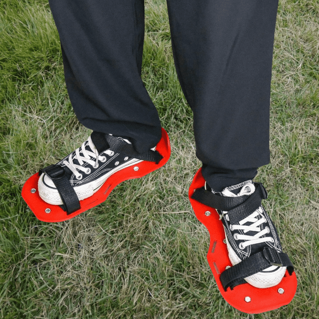 TEMU 1 Paar Rasenschuhe mit Spitzkappe und Belüftung, geeignet für Epoxid-Böden, Garten- und Baustellenarbeit – Ideal zur Bodenlockerung in Rasenflächen, auffällige rote Farbe