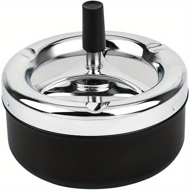 TEMU Round Push-type Ash Stand Trash Can With A Rotating Tray, Metal Trash Can For Home Use, Suitable For Outdoor Patios