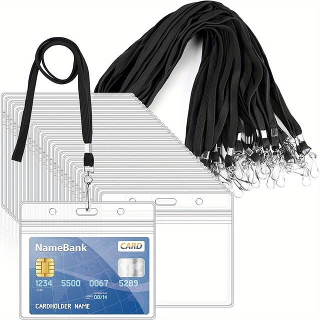 TEMU 100 Sets Clear Lanyard With Id Holder Bulk Flat Lanyard With Retractable Badge Plastic Name Badge Holder With Clip Waterproof Lanyard With Badge Holder For Business