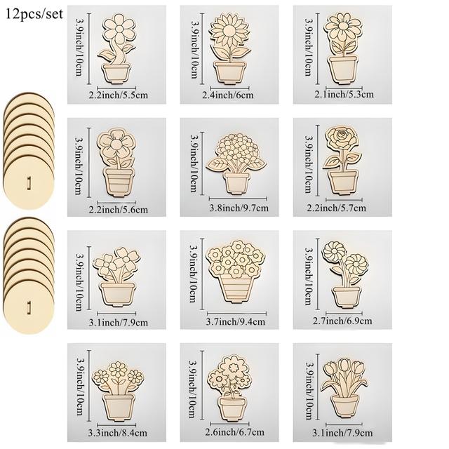 TEMU Set Of 12 Wooden Flower Bouquet Decorations Featuring Roses, Lilies, And Tulips, Complete With A Flower Pot, Perfect For Spring And Easter Home Party Table Decor And Gift Supplies