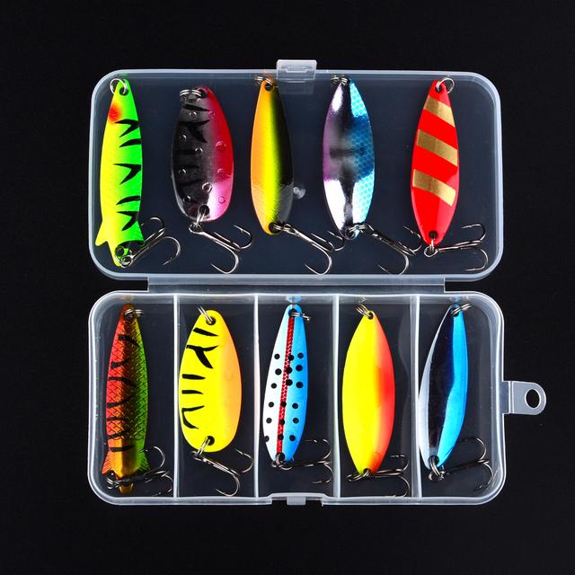 TEMU A Set Of 10 Assorted Colored Fishing Lures In A Box, Including Metal Spoons And Hard Baits Designed For Freshwater And Pike Fishing
