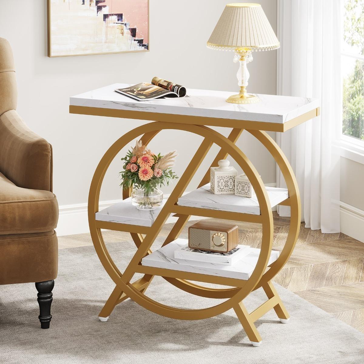 TEMU Contemporary 4-shelf Side Table - With , Nightstand For Home Office, Living Room, And Bedroom