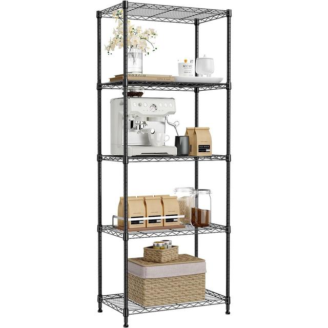 TEMU Mzg 5-tier Black Metal Storage Shelves, Adjustable Wire Shelving Unit For Kitchen, Bathroom, Pantry, Office, Garage, Organizer Wire Rack, 1250 Lbs, " D .6" W X 62.4" H, Utility Shelves