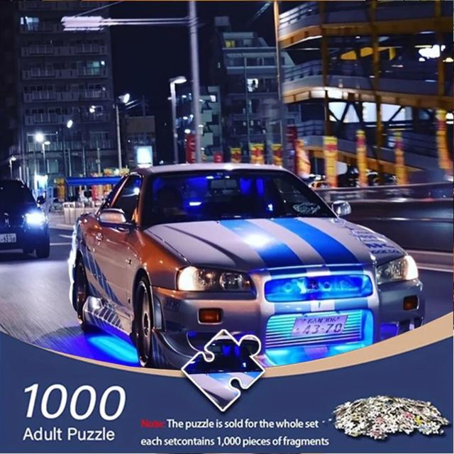TEMU 1000pcs Jigsaw Puzzle, Showcasing Car Through City Streets At Night, With Silvery And , The Of Neon Lights – Frameless Paper Jigsaw Puzzle