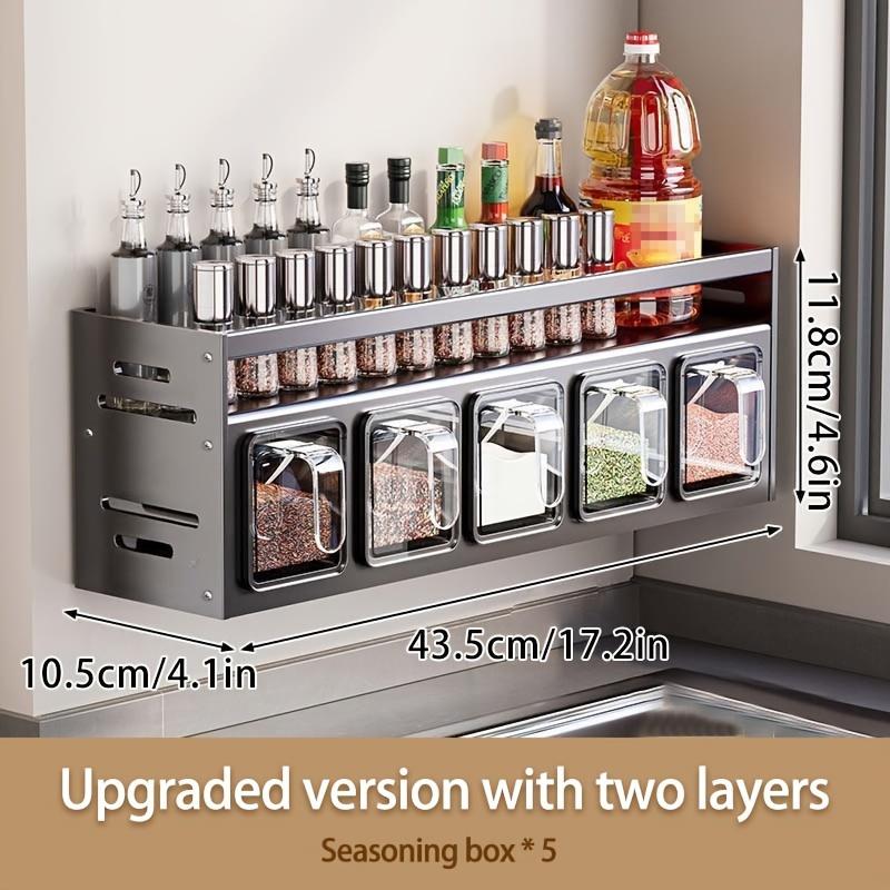 TEMU Organizador de Especias de Acero Inoxidable para Pared con Estantes Colgantes y Tarros - Juego Multifuncional de Almacenamiento para Cocina