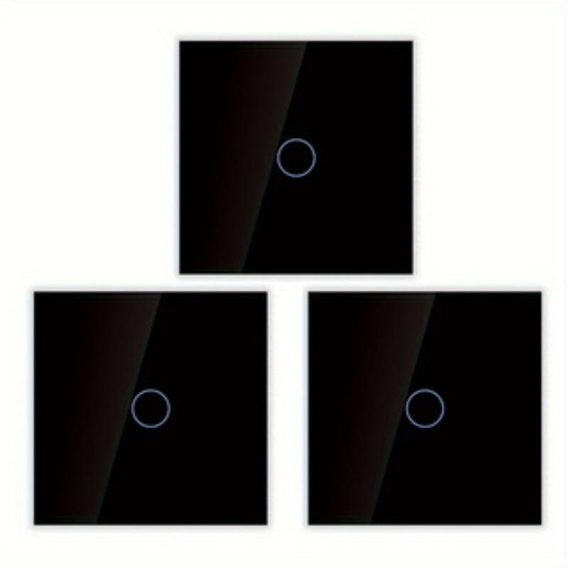 TEMU 1 Black + / 1 Black 2pcs Set / 1 Black 3pcs Set, Multiple Specifications , One- Switch, Black Tempered Glass Panel | 16a 110-250v Wide Voltage | High-end Touch