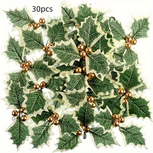 TEMU 30 Artificial With Green Leaves - Realistic Plastic Christmas Decorations, Suitable For Wreaths, Cake Toppers, Diy Crafts, Wedding Arrangements, And Scrapbooking, Holiday Tabletop Decor,