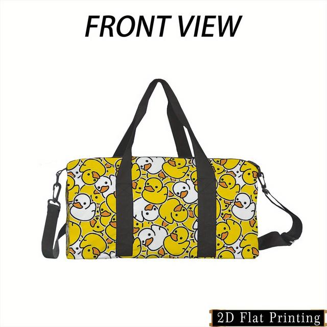 TEMU 's & 's Cute Duck Print Travel Bag - Yellow & White Durable Carry-on Luggage With Black Strap, Airplane-friendly Handheld Suitcase For Gym, Business, Vacation - Duck Pattern Luggage (-), 2d Flat