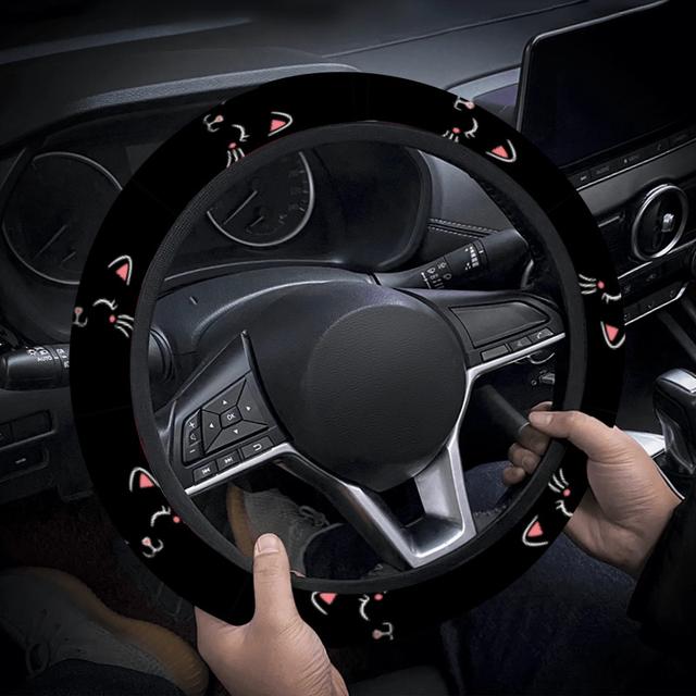 TEMU Funda de Volante con Diseño de Cara de Gato, Estilo Minimalista - Antideslizante, Fácil Instalación - Accesorio Adecuado para Autos y SUV, , Adorno Protector Removible. 8.15QWA-149