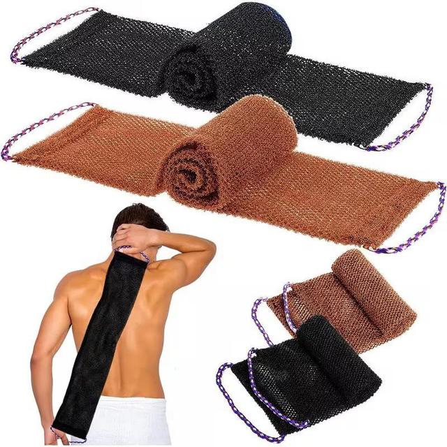 TEMU 2pcs African Exfoliating Net Sponge Body Scrubber | " Long Heavy-duty Nylon, Reusable Black/brown, Rope Handle For , Ideal For Daily Bath & Body Care