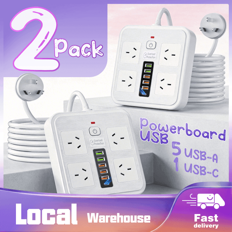 TEMU Powerboard Usb, 10in1 Power Strip Usb C, Power Board Protector With 4-outlets, 1.8meter Power Extension Cord With 2-usbc & 4-usb 2500w Protection, Wall Mountable, For Home Office, 2-pack