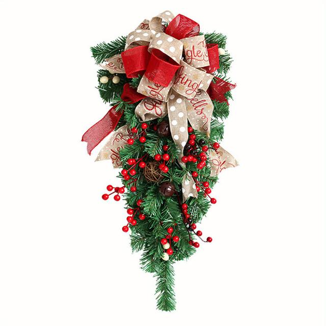 TEMU Festive Christmas Stair Garland With Ribbons And Berries - Durable Plastic Wall Hanging Decor For Home, Party, And , No Electricity Needed, Christmas Decorations