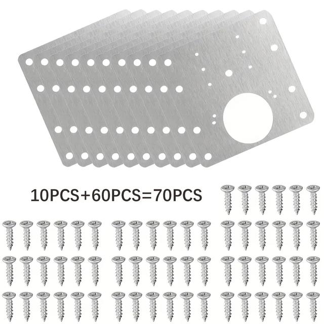 TEMU 70pcs Set Polished Stainless Steel Cabinet Hinge Repair Plate With Screws, Door Hinges Fix Bracket Kit For And Reinforcement Of Cabinet Doors
