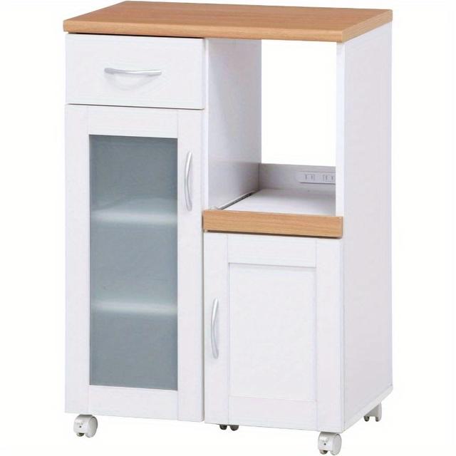 TEMU 富士トレーディング ホワイト モダン スライドドア ネット スライド棚&付き - 収納キャビネット、すりガラスドア、調整可能棚、小型キッチン用省スペース (組み立て必要) 60x39.5x89cm