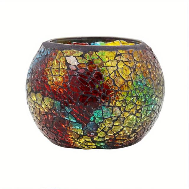 TEMU A European-style Colorful Mosaic Glass Candle Holder, Featuring Light And Shadow Effects, Perfect For Romantic Candlelight Dinner Decorations, Bar Ambiance, And Suitable For Wedding Centerpieces