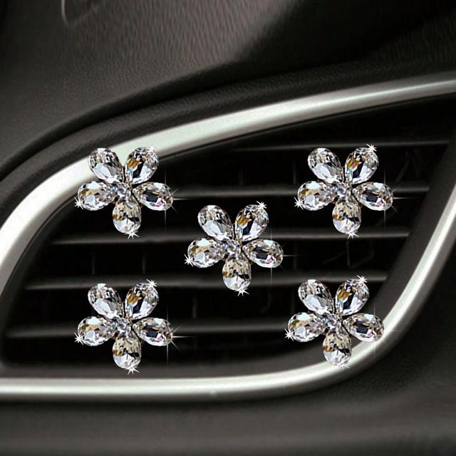TEMU Juego de 5 clips ambientadores de coche con flores de de cristal artificial, decoración interior para , artículos decorativos para aire acondicionado, sin , sin batería