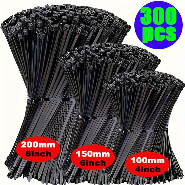 TEMU 300pcs 4/6/8 Inch Black Nylon Zip Ties, Adjustable Self-locking Zip Ties, Waterproof And Anti Slip, Fixing And Bundling Zip Ties, Suitable For Outdoor Cables, Gardening And Household Bundling