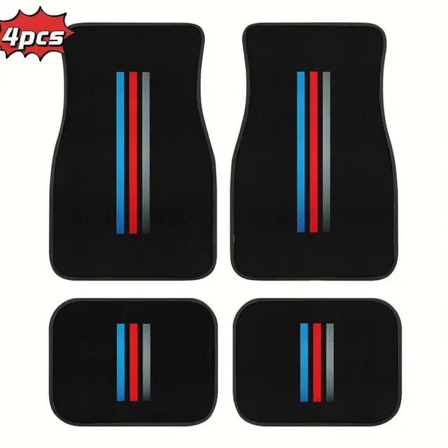 TEMU 4pcs Vehicle Floor Mats- Designed For All Weather , Triple Stripes Interior Design