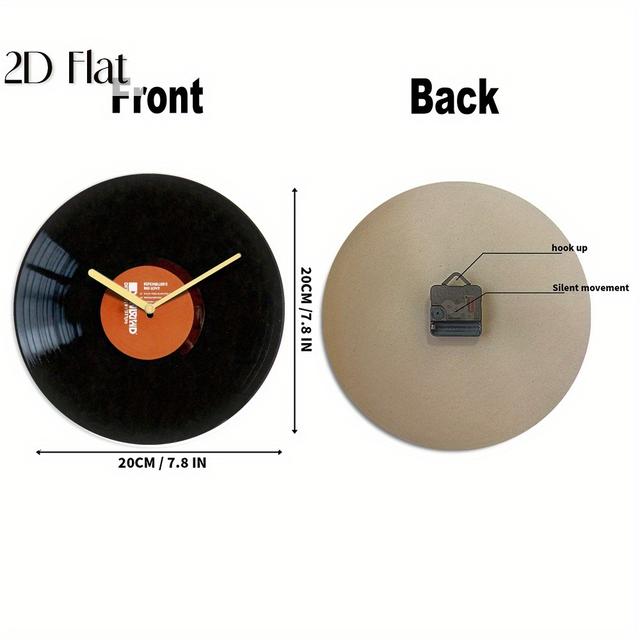 TEMU 1개 빈티지 블랙 비닐 레코드 벽시계 - 무소음 일본식 쿼츠 , 원형 목재 프레임, 배터리 작동 (AA 미포함) - 크리스마스 음악 애호가를 위한 레트로 홈 데코 선물, 스타일리시한 디스플레이, 2D 플랫