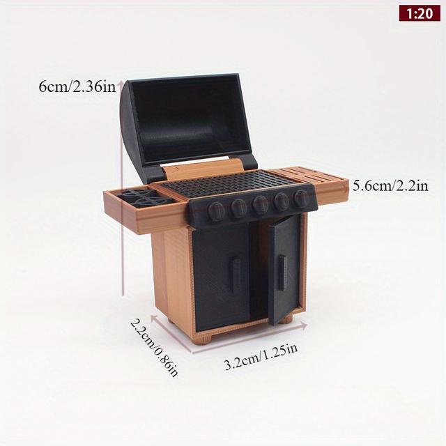 TEMU de Parrilla BBQ en Miniatura a Escala 1:12, Accesorio de Mesa de Arena para Camping al Aire Libre de Madera de , Pequeño Adorno para Casa de Muñecas y Coleccionables