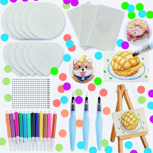TEMU 42-teiliges Texture Art Set mit 3D-Schwämmen, Bubble Pens & -Papieren - Magische Leinwand, 3 verschiedene Strukturen (Fluffy Popcorn), Pastellfarben lebendige Farbtöne für DIY-Bastelprojekte