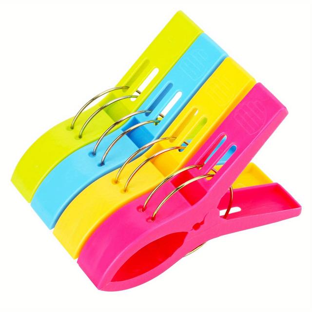 TEMU 4pcs Plastic Beach Towel Clips, Durable Chair Clips For Towels With Non-slip Gripper And Strong Elasticity, Vibrant Colors Clothes Pins For Preventing Towel Blow Away, Clothes Pins