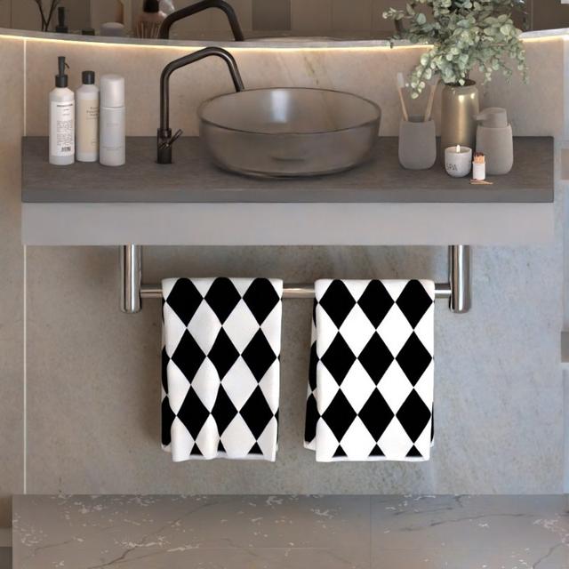 TEMU 2pcs Soft & Durable Polyester Hand Towels, 18x26 Inch - Chic Black & White Checkered Geometric Pattern, Ideal For Bathroom, Kitchen & Spa - , Hand Towels For Bathroom