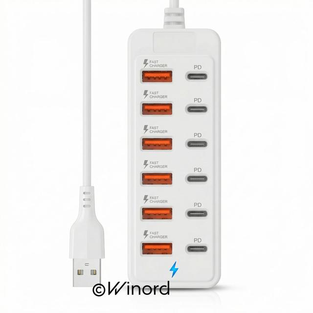 TEMU 12-port Usb Charging Station | 6 Usb-c + 6 Usb-a Fast Charger , Each With A Of 25w, Compact Multi-device Power Station For Laptop, Tablet, Phone & More | Brand: Winord