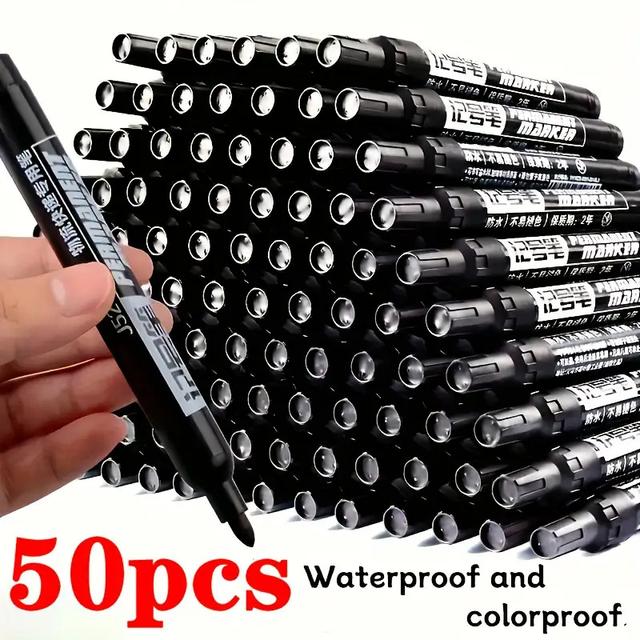 TEMU Pack Of 50 Large Permanent Markers With Waterproof Black Ink, Quick-drying Art And Office Supplies