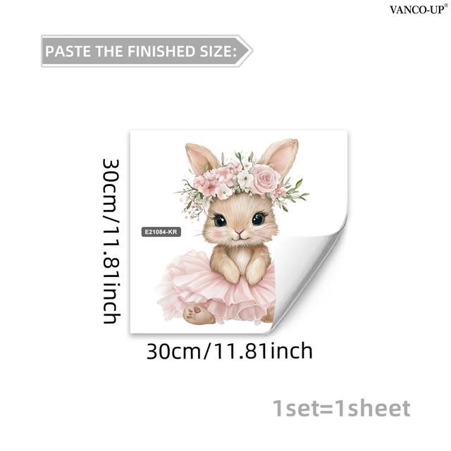 TEMU 2D plochá - 2D plochá - 1 ks 2D plochá velikonoční květinová králičí okenní samolepka | 30*30 cm statická dekorace pro vylepšení domácího festivalu, PVC materiál