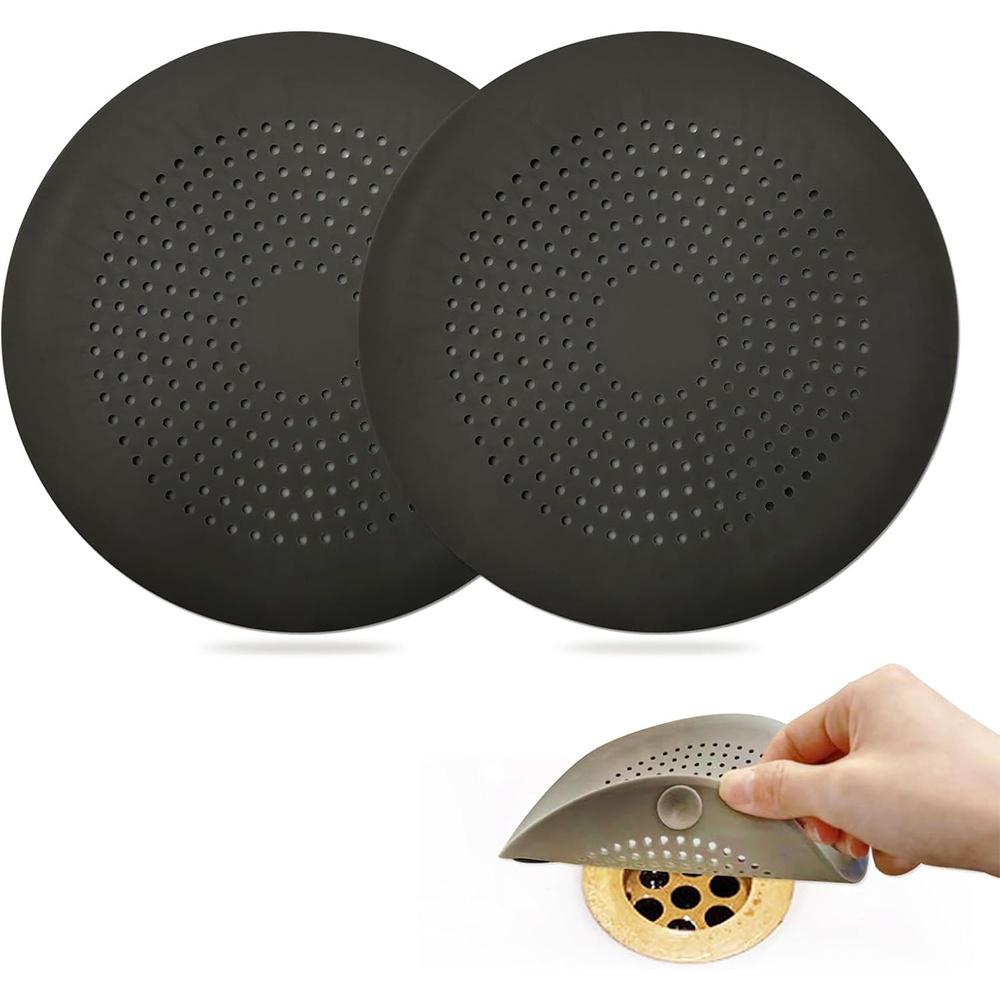 TEMU Hair Catcher Shower Round Drain Cover Bathroom Accessories Hair Stopper With Suction Cups, Suit For Bathroom, Bathtub, Kitchen 2 Pack (black)
