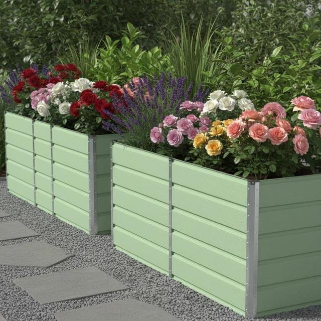 TEMU Green Planter 240 X 80 X 75 Cm Steel | For Terrace, Balcony, Garden, , Weatherproof, Easy To Assemble, Protection Against Overheating And Frost