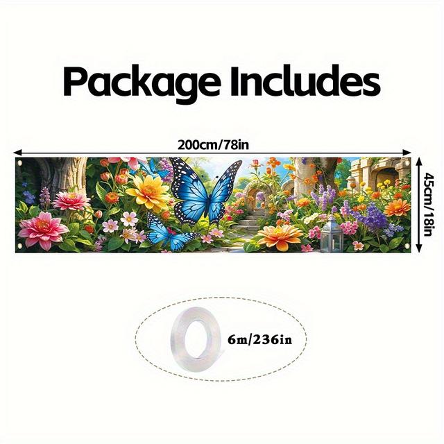 TEMU Vibrant Banner With & - Polyester Outdoor Decoration For Seasonal Festivals, Parties, And Photography Backdrops, Garden Decorations