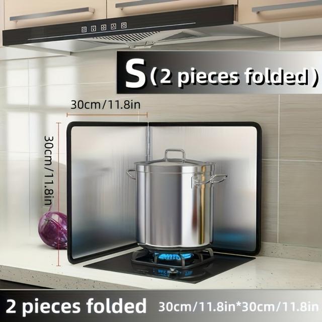 TEMU 1 Set Stainless Steel Splash Guard | Heat-resistant, Double-sided Kitchen Stove Protector, Foldable Panel For Home, Rv, Camping - No Electricity Required