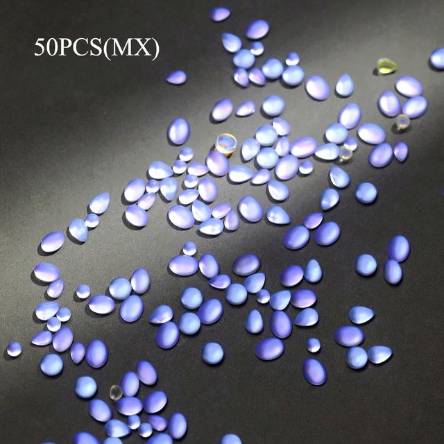 TEMU 50pcs Chic Nail Rhinestones, Polarized Blue-purple Teardrop & Round Water Drop Gems For Women’s Elegant Nail Art Decorations, Nail Accessories