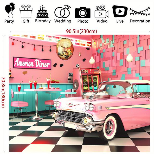 TEMU 1pc, 50's Roll Backdrop, , Guitar Box, Car, Time, , Photography Background , - Decorations, , No , For Home & Kitchen Use