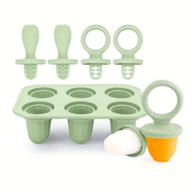 TEMU Silicone Baby Ice Pop Molds With Handles, 6-cavity Treat Tray For Toddlers, Mini Maker For Teething, Fruit Puree & Breastmilk Snacks