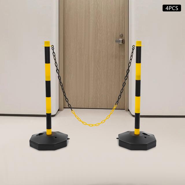 TEMU OUKANING 4er Set Sperrpfähle, Kettenständer für Pfähle, Parkplatz- und Baustellen-Sperrpfähle, 4 Stück in Rot und Weiß/Schwarz und Gelb PE Warnpfähle