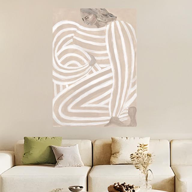 TEMU 1 Piece Of Unframed Nordic-style Wall Art Featuring Women In Striped Outfits, Perfect For Decorating Your Living Or Dining Room. This Modern Canvas Print Makes An Gift.