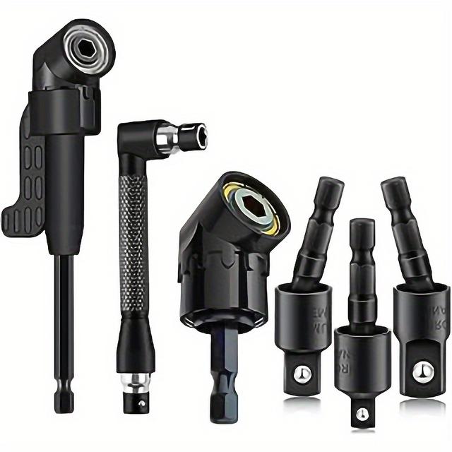 TEMU Set Of 6 Right Angle Drill Attachments, Featuring 3 -grade Socket Adapters (1/4, 3/8, And 1/2) That Rotate 360°, Along With 2 Hex Shank Angle Drill Adapters At 105° And 90° Drill Bits